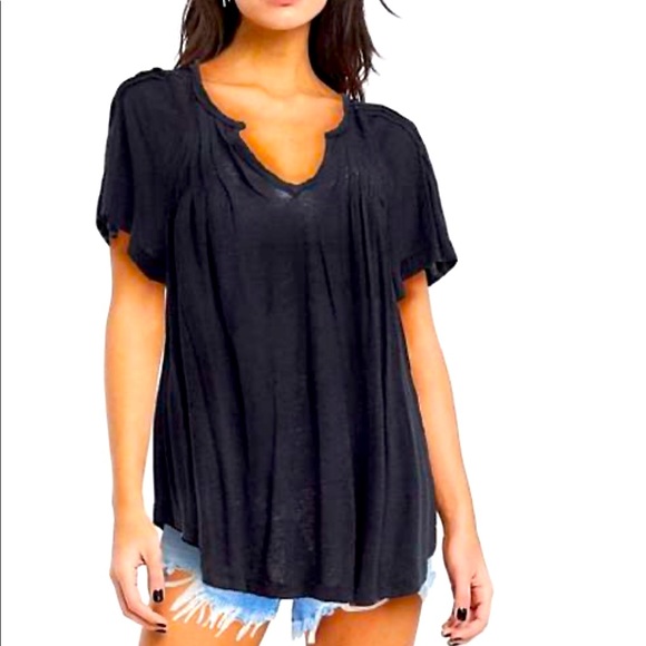 Free People Lovely Day Split Neck T-Shirt - Picture 1 of 3